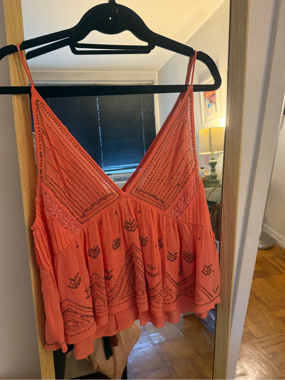 Free People Coral Embroidered V-Neck Cami